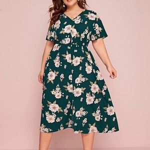 SHEIN | Tropical Floral A-Line Midi Dress | 2XL
